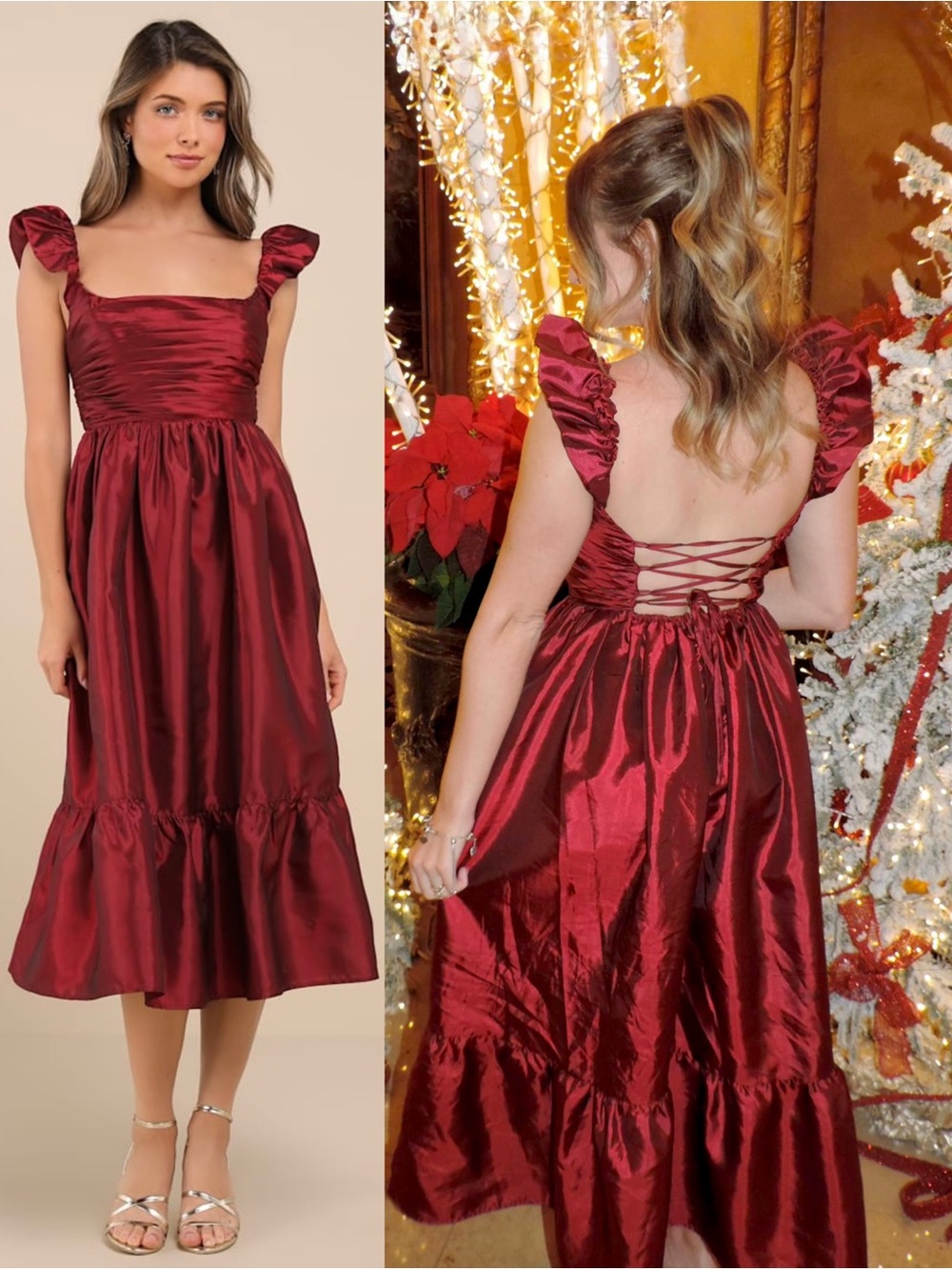 LULUS Taffeta Corset Lace Up Back Square Neck Ruffle Hem Dark Romance Dress XS